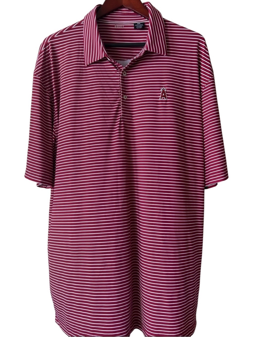 Los Angeles Angels Red White Striped Polo Shirt Mens XXL Mike Trout Anaheim